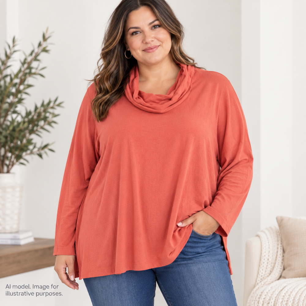 Lands End Pullover Womens 3X Coral Pink Cowl Neck Long Sleeve Lightweight Top